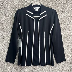 Exclusively Misook Cardigan Sweater Women’s S Black & White Open Front Knit NWT